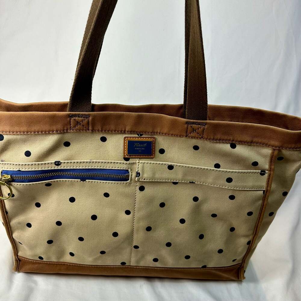 Fossil Polka Dot Canvas Tote Bag, Tan/Brown, Issue No. 1954